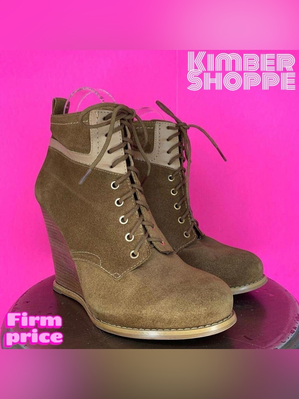 Cynthia Vincent Brown Suede Wedge Heel Lace-Up Ankle Boots US 8.5